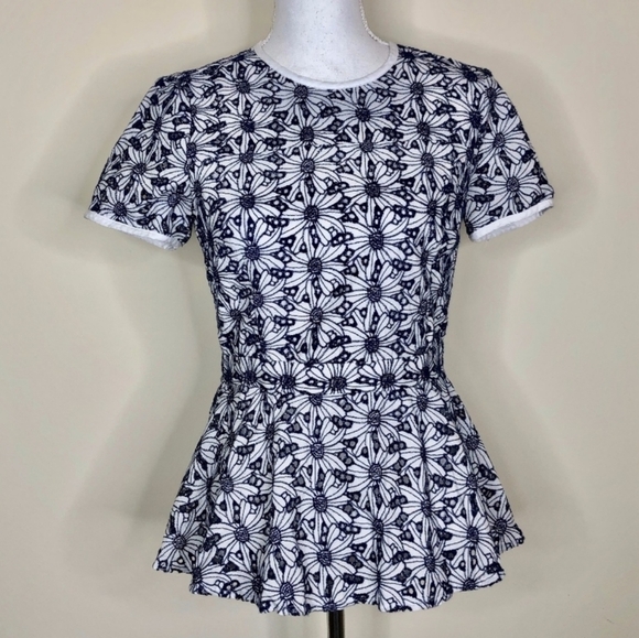 Michael Kors Daisy Peplum Blouse Blue, Sz 2 - Picture 1 of 8